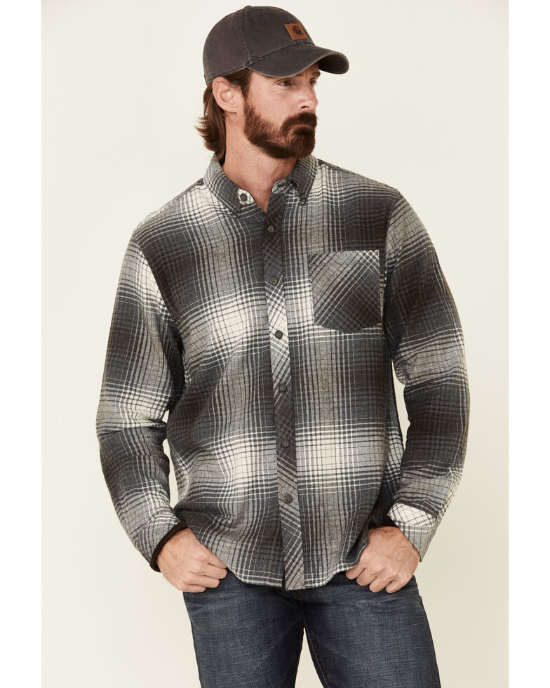 North River Men's Steel Grey Barn Plaid Long Sleeve Western Flannel Shirt, Dark Grey, hi-res