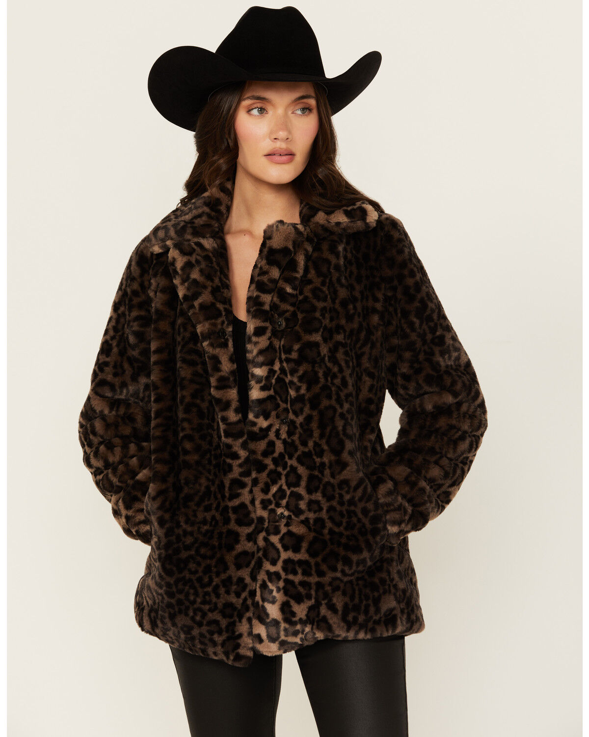 Image #1 - Shyanne Women's Leopard Print Faux Fur Jacket, Charcoal, hi-res