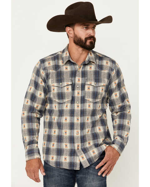 Image #2 - Ariat Men's Hiro Plaid Print Long Sleeve Snap Western Flannel Shirt, Blue, hi-res
