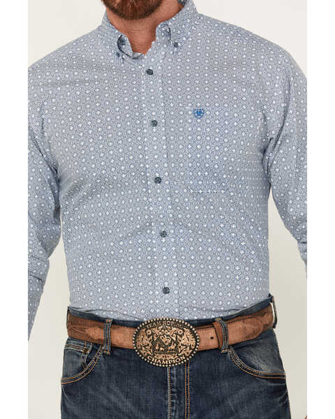 Ariat Men's Gery Geo Print Long Sleeve Button-Down Western Shirt , Blue, hi-res