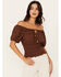 Image #1 - Shyanne Women's Puff Sleeve Smocked Bodice Top, Dark Brown, hi-res