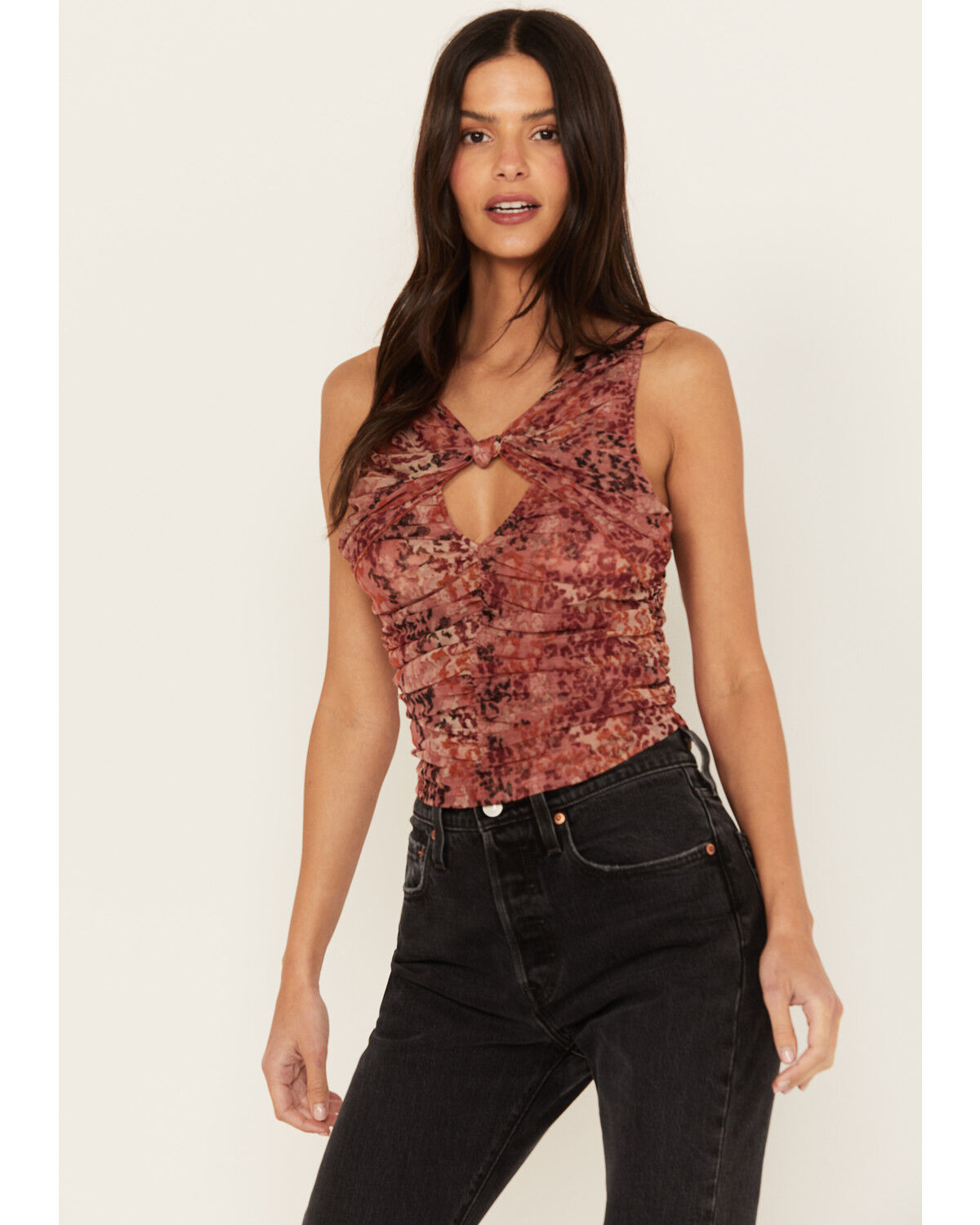 Image #1 - Beyond The Radar Women's Animal Print Mesh Tank, Rust Copper, hi-res