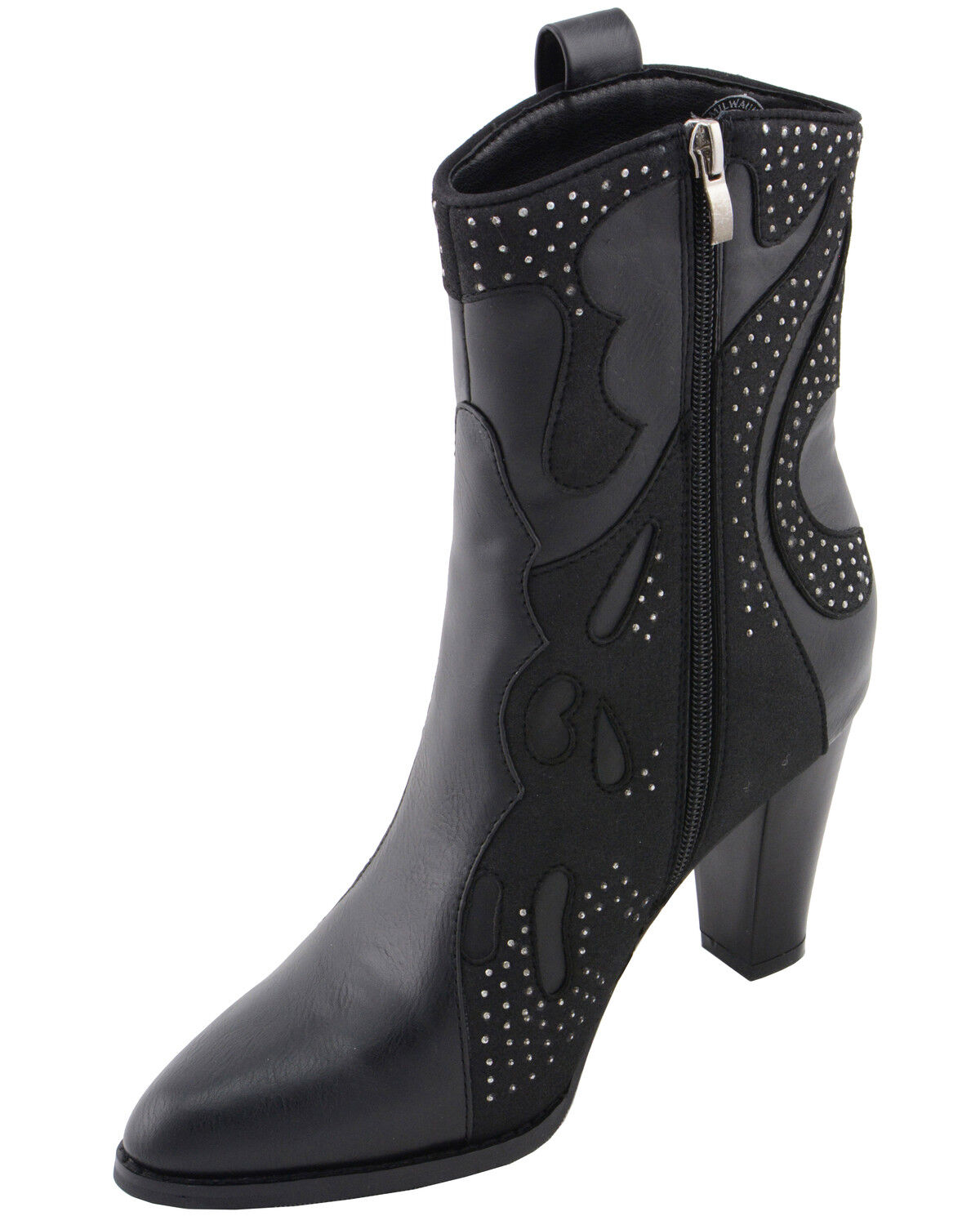 Image #2 - Milwaukee Leather Women's Studded Overlay Western Boots - Round Toe, Black, hi-res