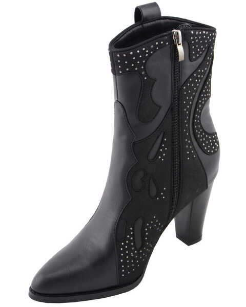 Image #2 - Milwaukee Leather Women's Studded Overlay Western Boots - Pointed Toe, Black, hi-res