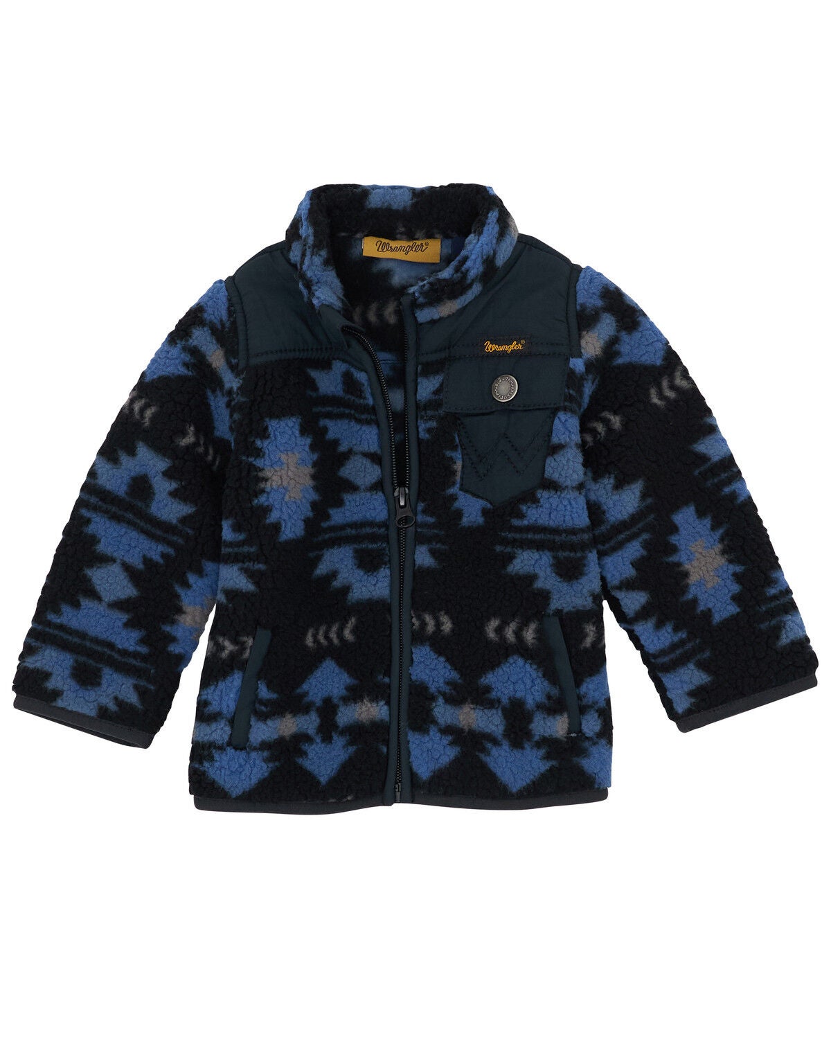 Wrangler Infant Boys' Southwestern Print Sherpa Zip Jacket, Blue, hi-res