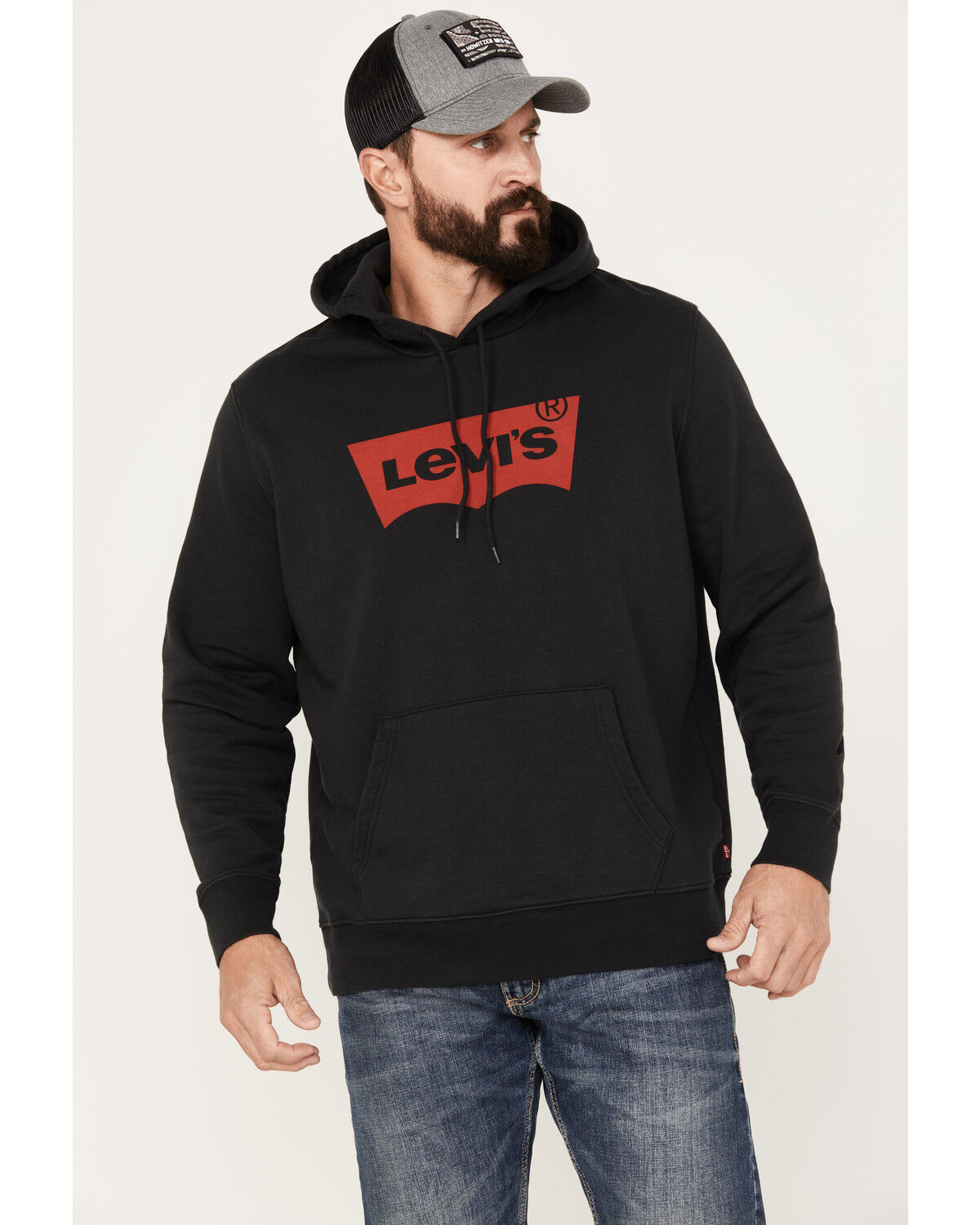 Image #1 - Levi's Men's Logo Hooded Sweatshirt, Black, hi-res