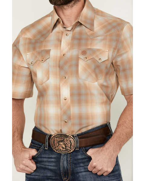 Image #3 - Wrangler Retro Men's Ombre Plaid Print Short Sleeve Snap Western Shirt , Tan, hi-res