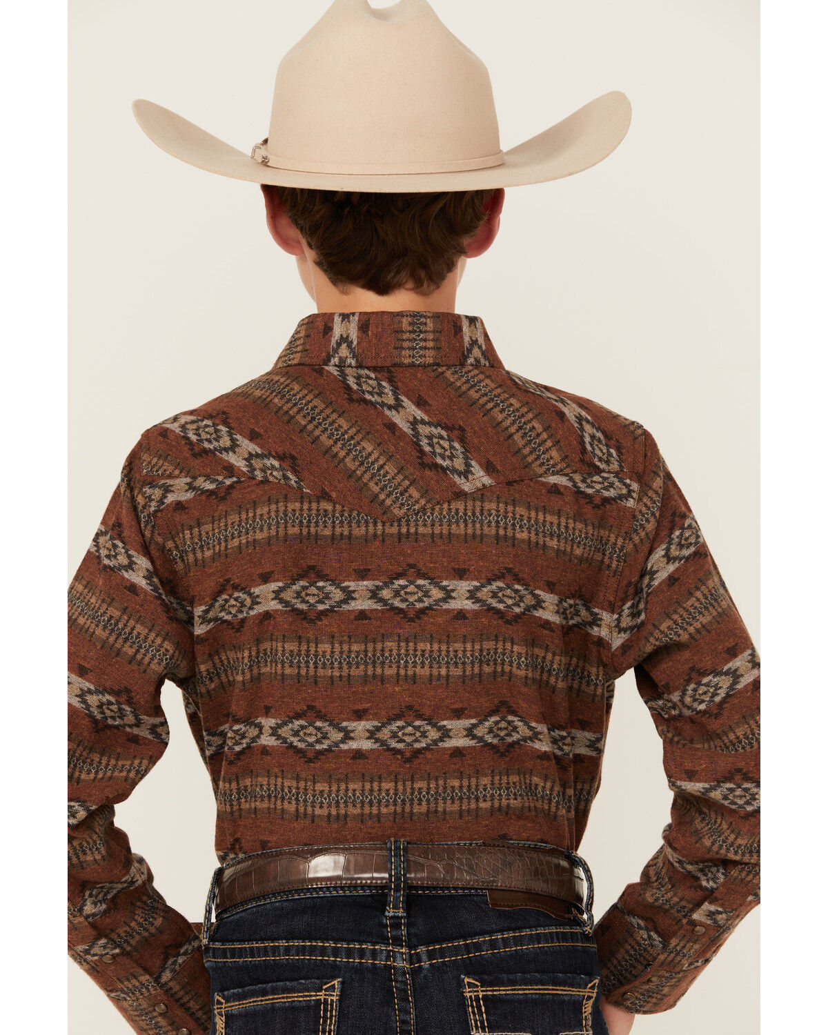 Image #4 - Cody James Boys' Resource Southwestern Print Long Sleeve Snap Flannel Shirt, Rust Copper, hi-res