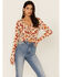 Image #1 - Wild Moss Women's Rust Long Sleeve Floral Button Cinch Front Knit Top, Rust Copper, hi-res