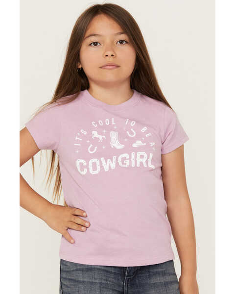 Image #1 - Shyanne Girls' Cool To Be A Cowgirl Short Sleeve Graphic Tee, Lavender, hi-res