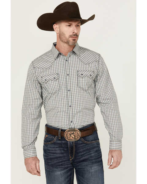 Image #1 - Cody James Men's Seeker Plaid Print Long Sleeve Snap Western Shirt , Light Blue, hi-res