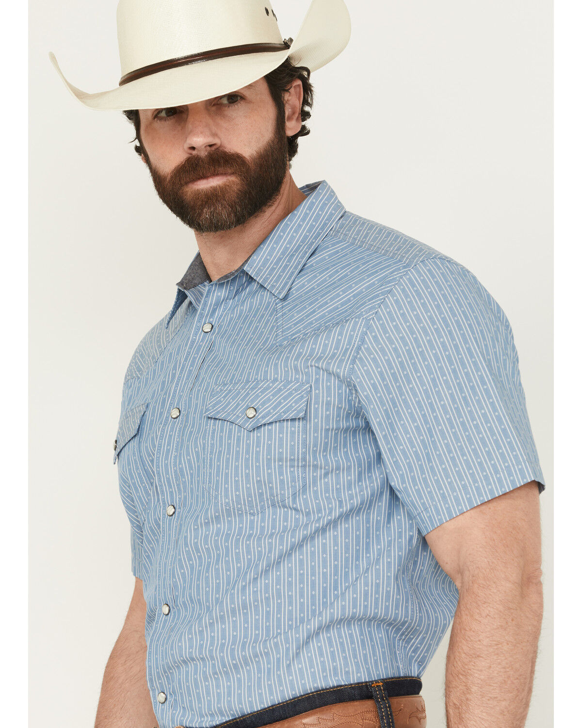 Image #2 - Cody James Men's Cowboy Way Striped Print Short Sleeve Snap Western Shirt, Light Blue, hi-res