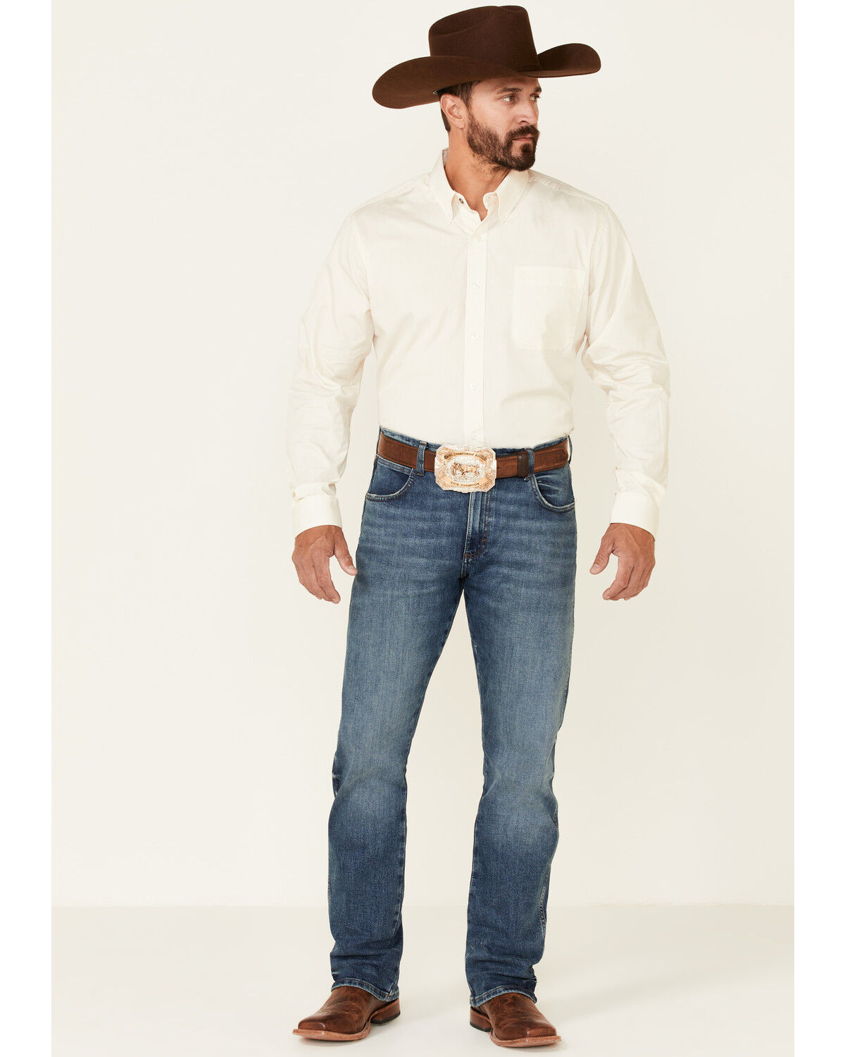 Image #2 - Cinch Men's Modern Fit Solid Cream Long Sleeve Button Down Western Shirt, Cream, hi-res
