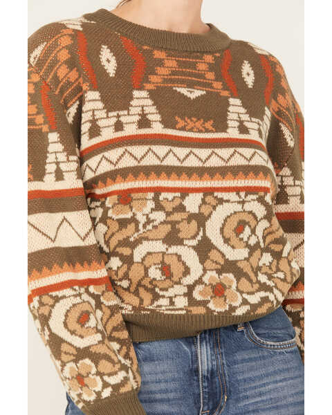 Image #3 - Driftwood Women's Mix Pattern Crewneck Sweater , Olive, hi-res