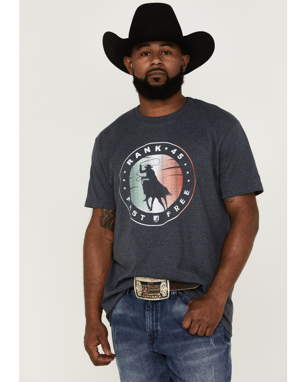 Image #1 - RANK 45® Men's Roper Circle Logo Short Sleeve Graphic T-Shirt, Navy, hi-res