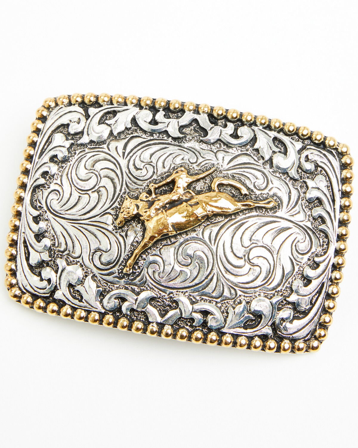 Image #1 - Cody James Bronc Rider Beaded Border Belt Buckle, Silver, hi-res