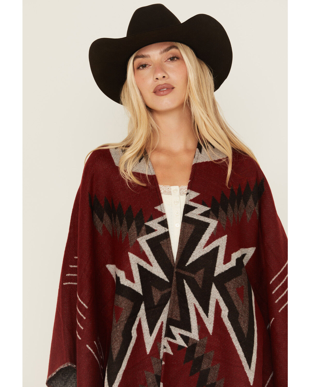Image #3 - Idyllwind Women's McDowell Southwestern Print Fringe Shawl, Wine, hi-res