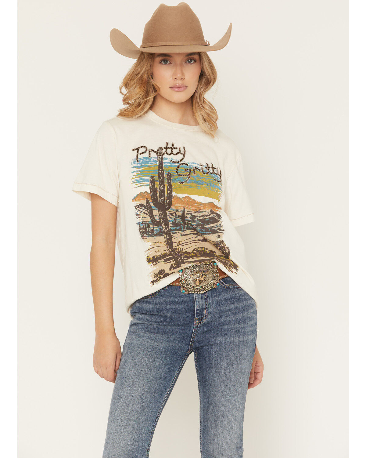 Image #1 - Shyanne Women's Pretty Gritty Embroidered Short Sleeve Graphic Tee, Cream, hi-res