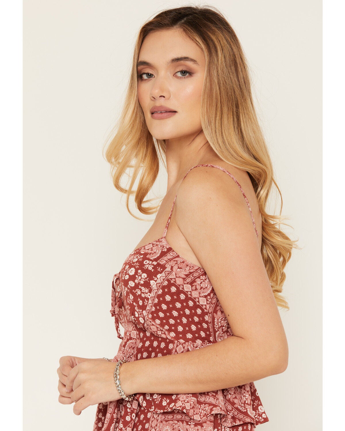 Image #4 - Cleo + Wolf Women's Bandana Print Sleeveless Tiered Cami, Brick Red, hi-res