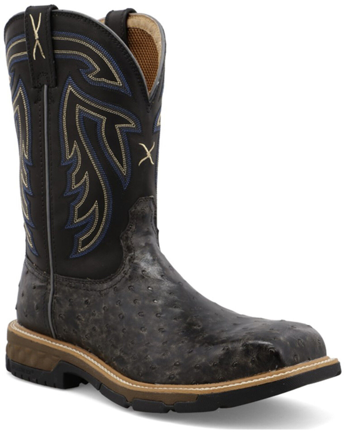 Image #1 - Twisted X Men's 11" Exotic Ostrich Western Work Boots - Nano Composite Toe, Black, hi-res