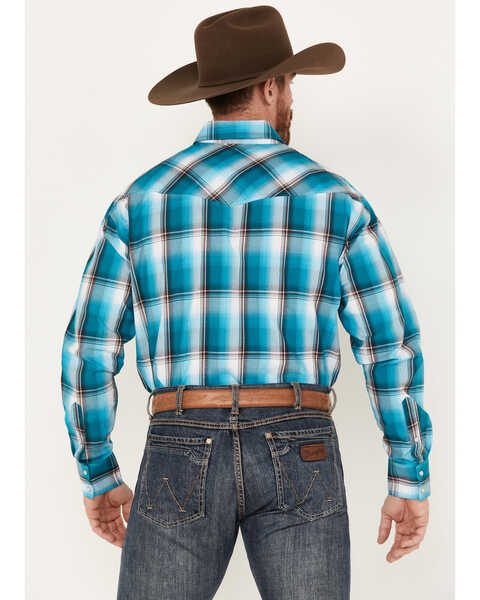 Image #4 - Roper Men's Amarillo Plaid Print Long Sleeve Western Pearl Snap Shirt, Bright Blue, hi-res