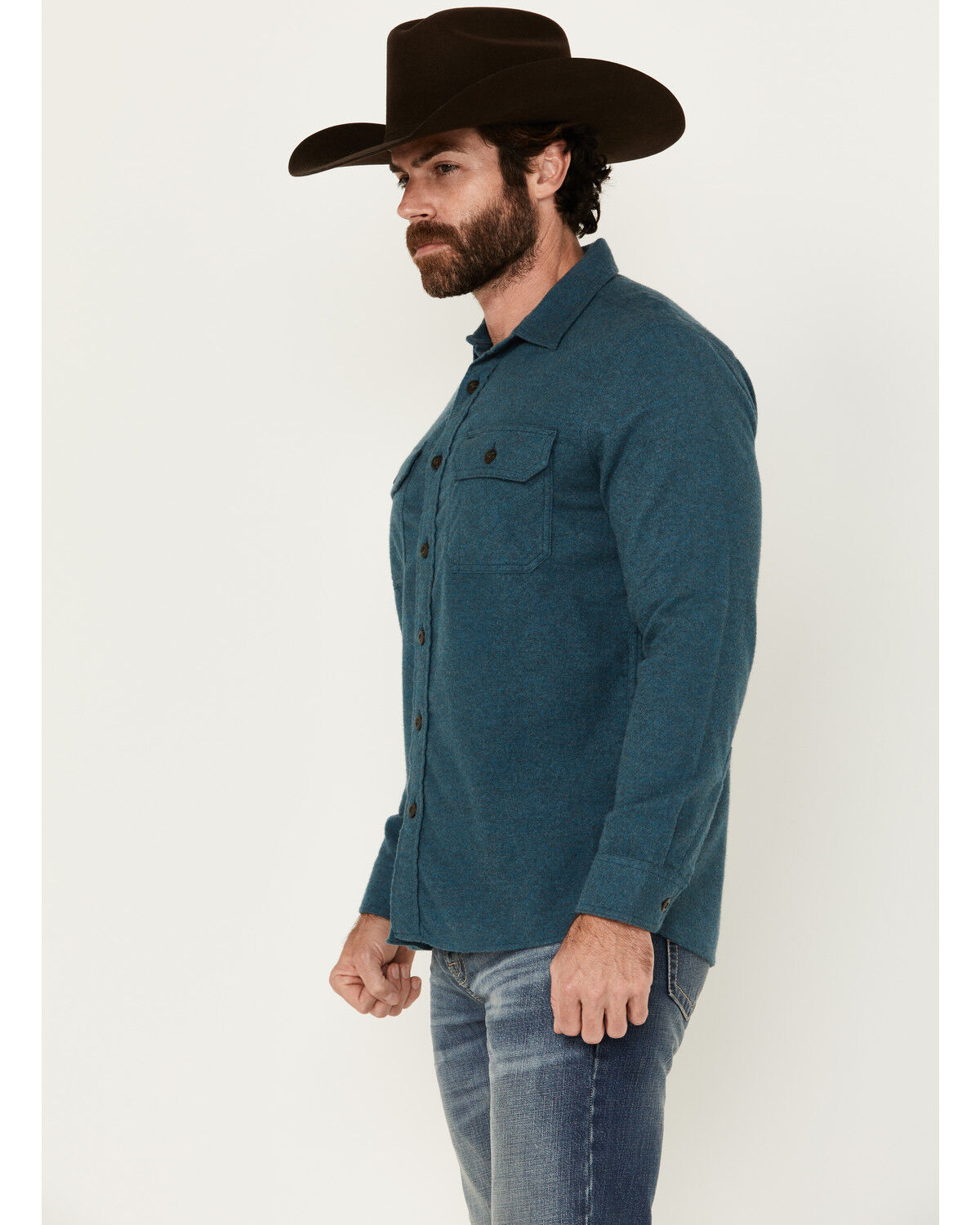 Image #2 - Pendleton Men's Burnside Solid Long Sleeve Button-Down Flannel Shirt, Blue, hi-res
