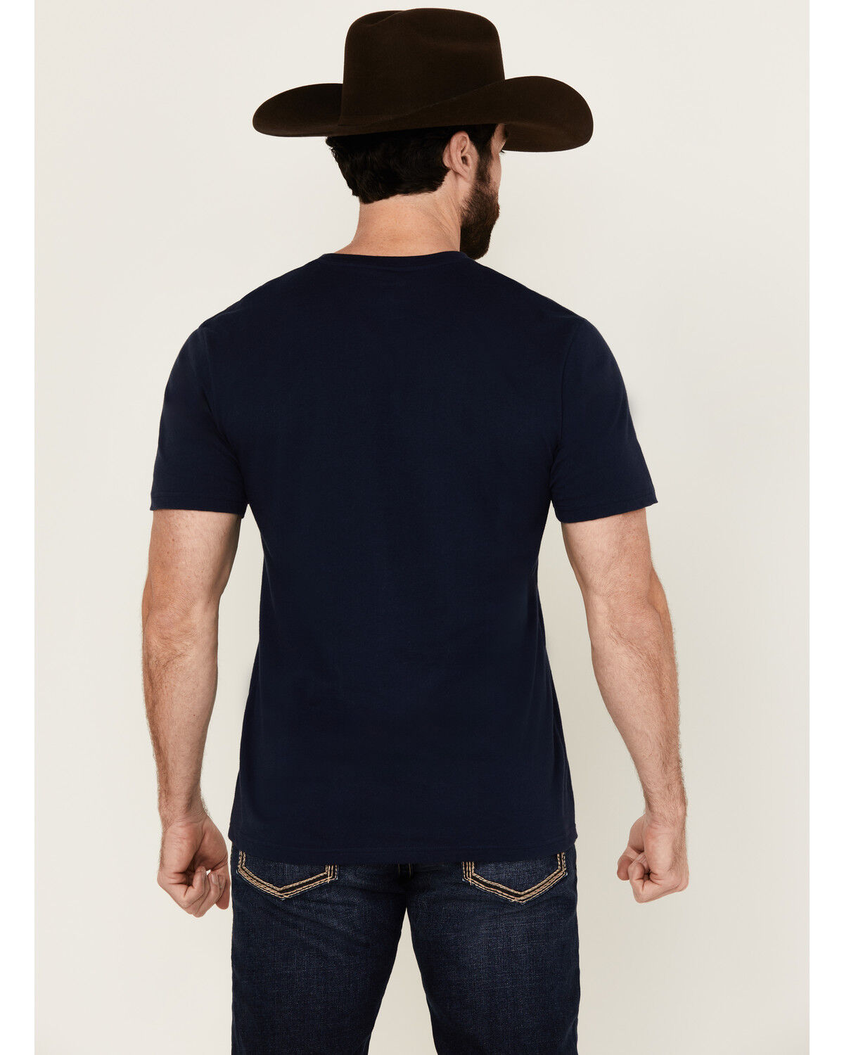 Image #4 - Wrangler Men's Boot Barn Exclusive Scenic Logo Short Sleeve Graphic T-Shirt, Navy, hi-res