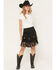 Image #1 - Fornia Women's Faux Suede Fringe Concho Mini Skirt, Black, hi-res