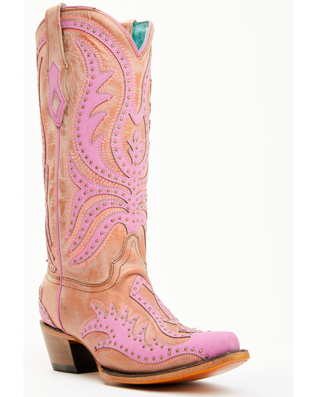 Image #2 - Corral Women's Studded Neon Blacklight Western Boots - Snip Toe, Pink, hi-res