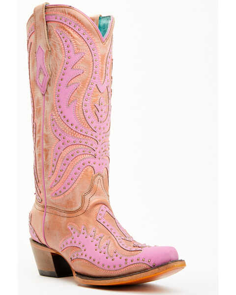 Image #2 - Corral Women's Studded Neon Blacklight Western Boots - Snip Toe , Pink, hi-res