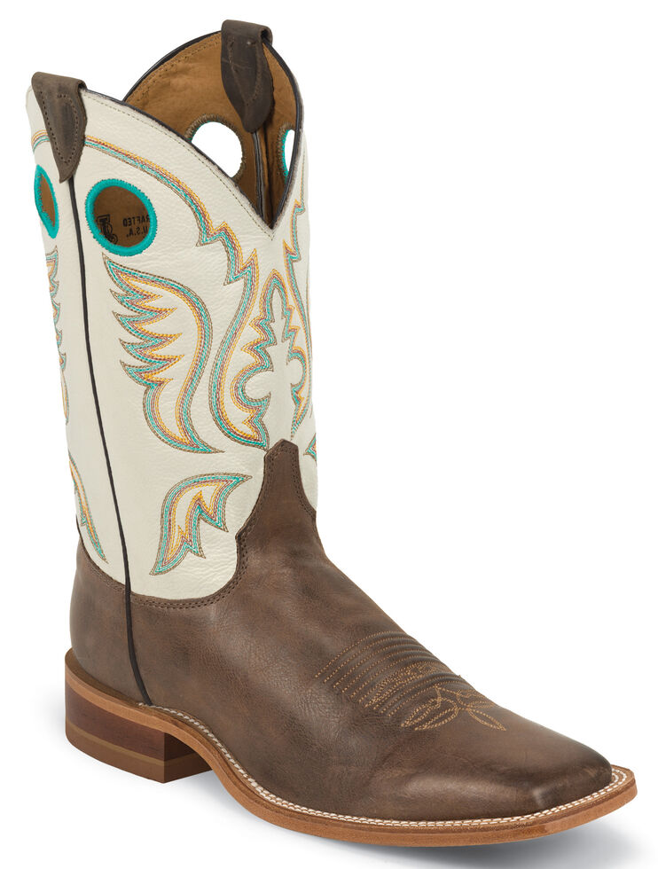Justin Men's Burnished Ivory Cowboy Boots - Square Toe, Chocolate, hi-res