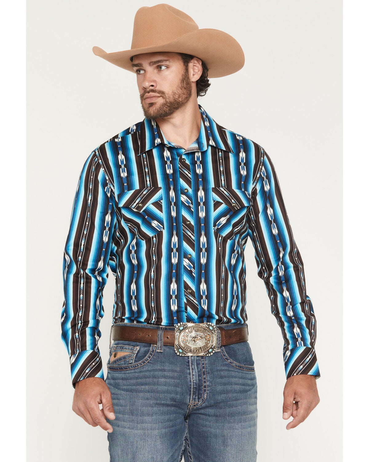Product Name: Rock & Roll Denim Men's Southwestern Striped Long Sleeve Snap Western Shirt