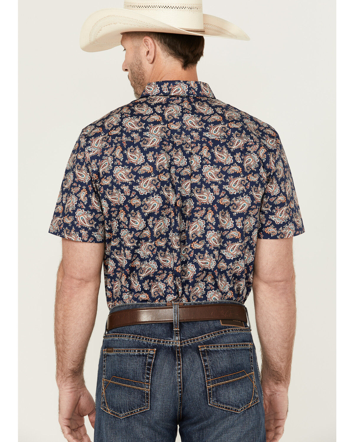 Image #4 - Cody James Men's Grand Finale Paisley Print Short Sleeve Button-Down Stretch Western Shirt, Navy, hi-res
