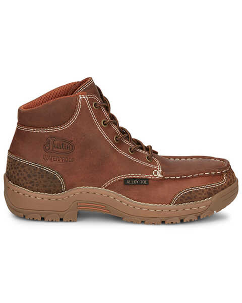 Image #2 - Justin Men's 5" Corbett Lace-Up Moc Waterproof Work Boots - Alloy Toe , Brown, hi-res