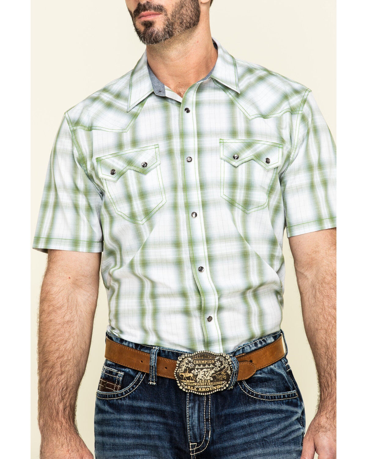 Image #4 - Cody James Men's Woodlands Large Plaid Short Sleeve Western Shirt, White, hi-res