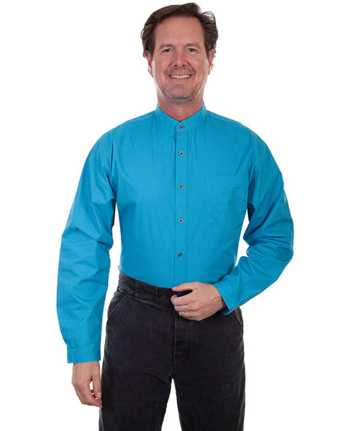Image #1 - Scully RangeWear Men's Geo Print Long Sleeve Western Shirt, Light Blue, hi-res