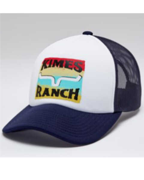 Kimes Ranch Men's Navy Block Party Printed Logo Mesh-Back Trucker Cap , Navy, hi-res