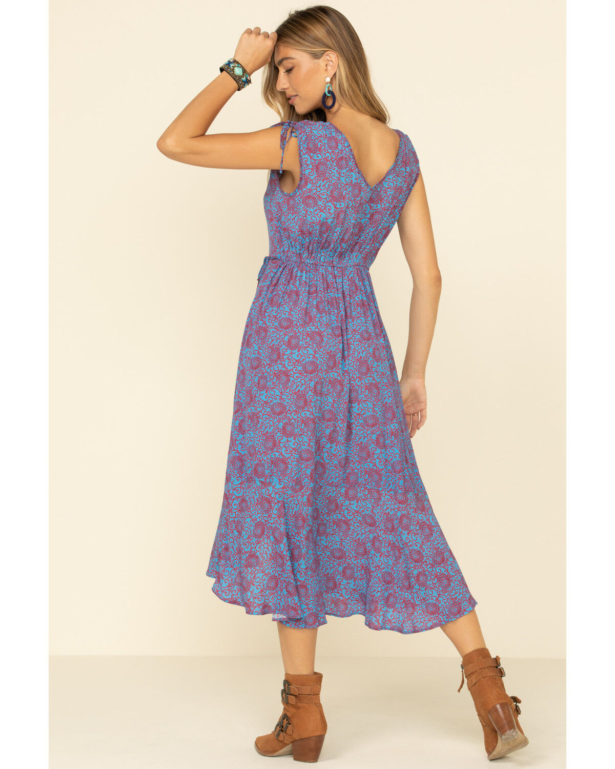 blue patterned maxi dress