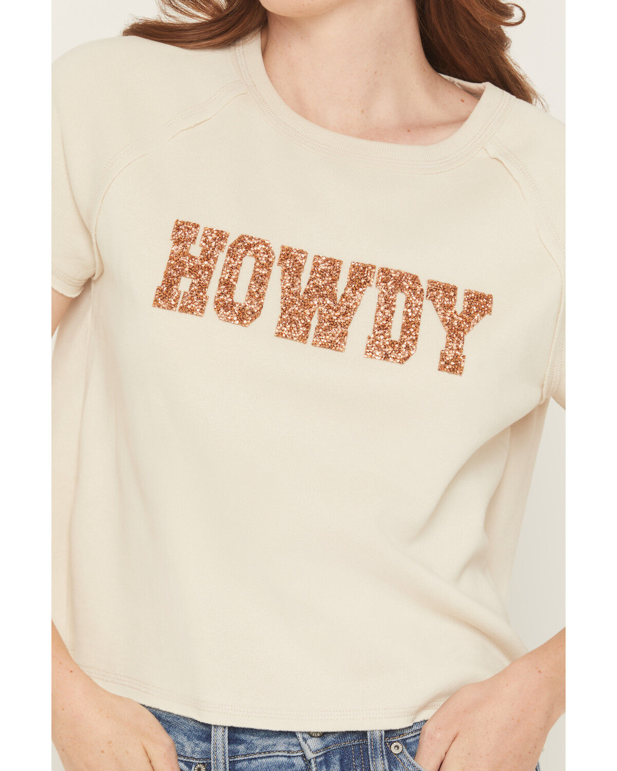 Image #3 - Blended Women's Howdy Rhinestone Short Sleeve Graphic Tee, Cream, hi-res