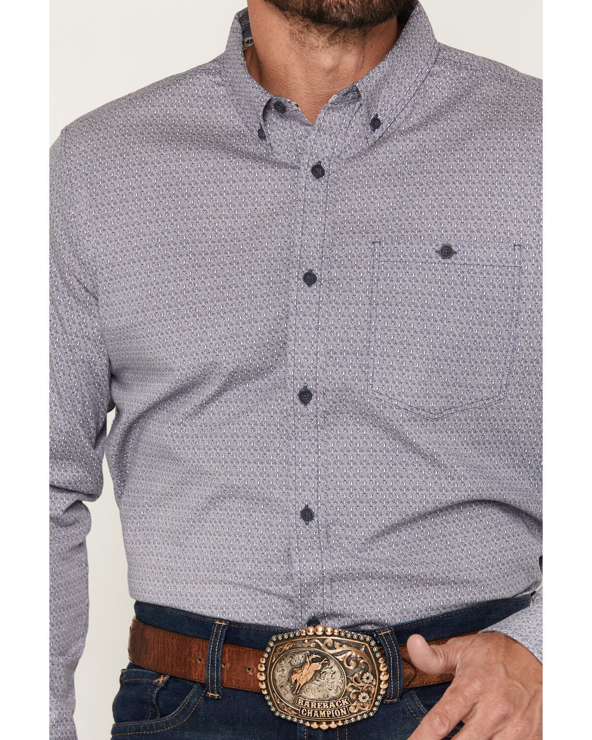 Image #3 - RANK 45&reg; Men's Tornado Geo Print Long Sleeve Button-Down Stretch Western Shirt, Blue, hi-res