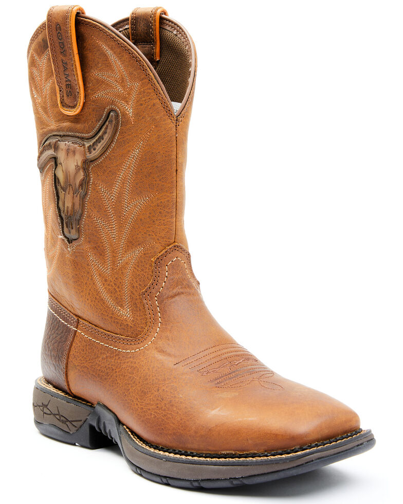 Brothers & Sons Men's Skull Western Boots - Broad Square Toe, Tan, hi-res