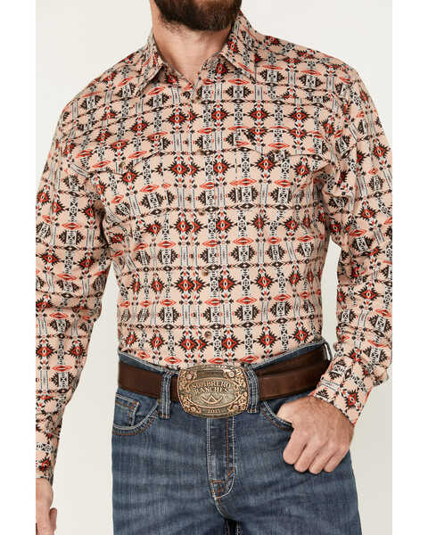 Image #3 - Rodeo Clothing Men's Southwestern Print Long Sleeve Snap Stretch Western Shirt , Tan, hi-res