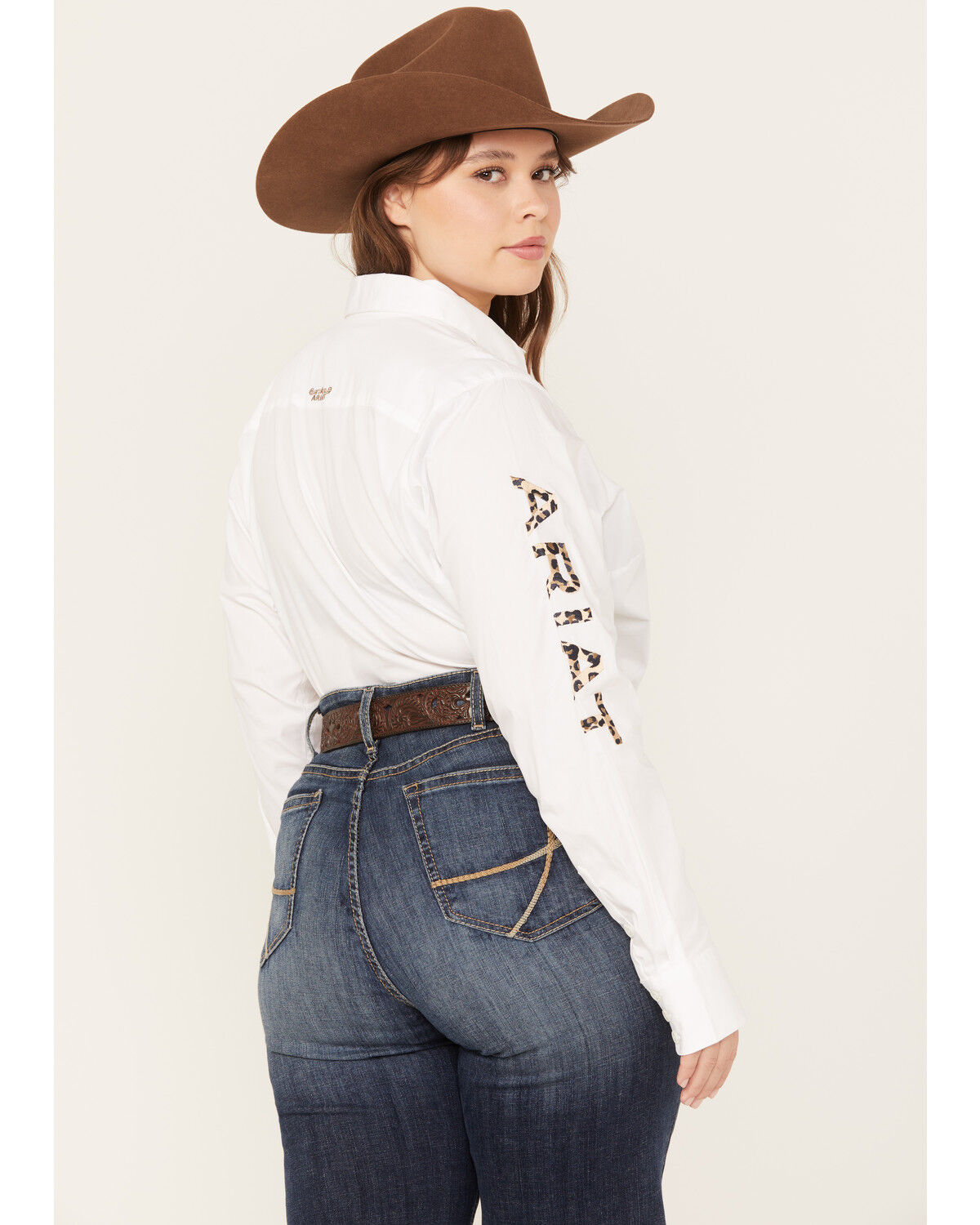 Image #4 - Ariat Women's Team Kirby Leopard Logo Stretch Shirt - Plus, White, hi-res