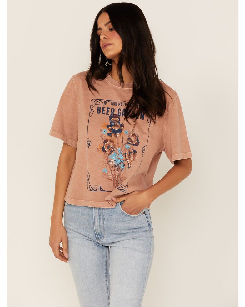 Cleo + Wolf Women's Beer Garden Graphic Boxy Crop Tee, Beige/khaki, hi-res