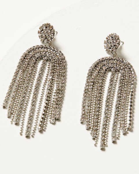 Image #1 - Shyanne Women's Bridal Beaded Fringe Earrings , Silver, hi-res