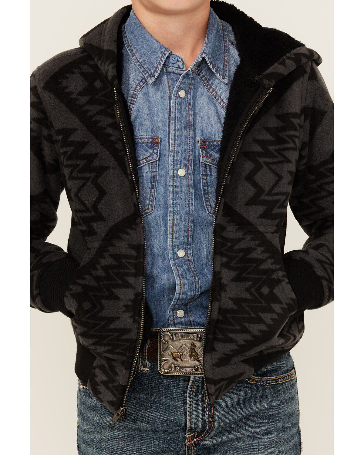 Image #3 - Cody James Boys' Basin Southwestern Print Hooded Jacket, Charcoal, hi-res