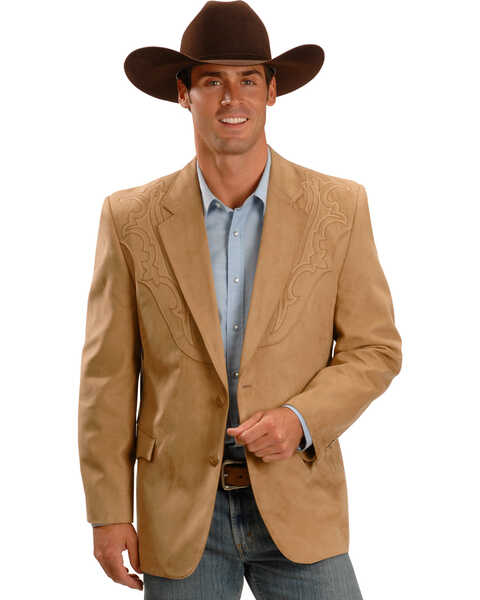 Circle S Men's Embroidered Micro-Suede Sport Coat , Camel, hi-res