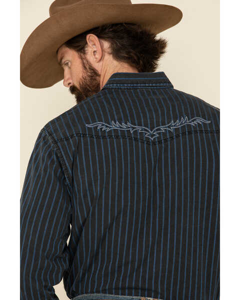 Rock 47 By Wrangler Men's Black Stripe Embroidered Long Sleeve Western Shirt , Black, hi-res