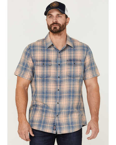 Flag & Anthem Men's Desert Son Griffin Vintage Large Plaid Short Sleeve Snap Western Shirt , Coral, hi-res