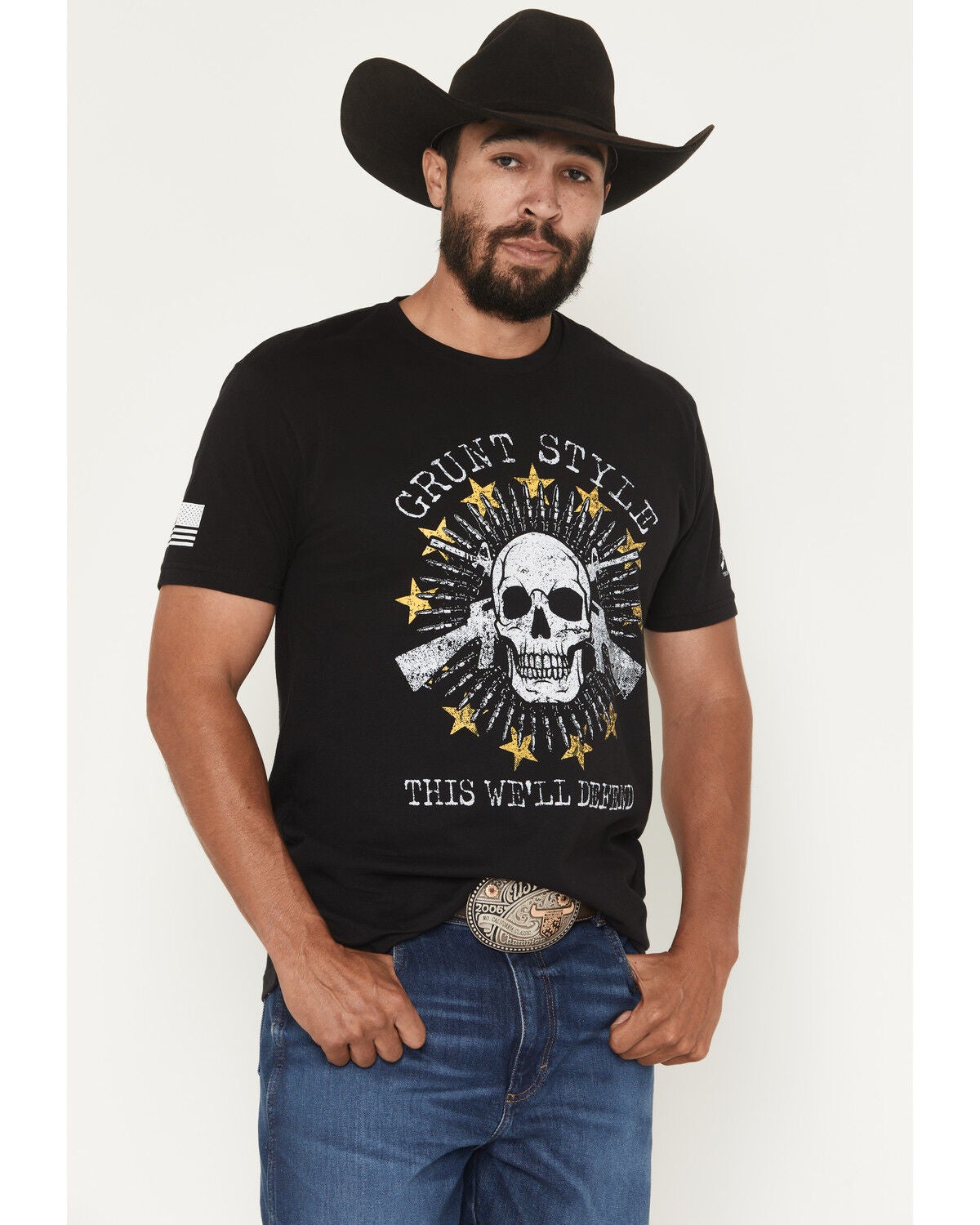 Grunt Style Men's Crossed Rifle Skull Short Sleeve Graphic T-Shirt, Black, hi-res